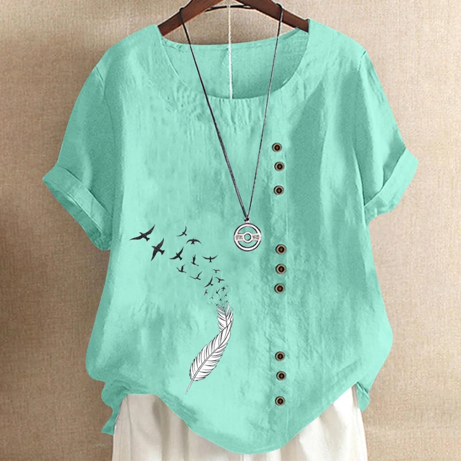 Short Sleeve Cotton Linen Tops for Women Summer 2025 Crewneck Casual Loose Fit Tshirt Lightweight Trendy Blouse