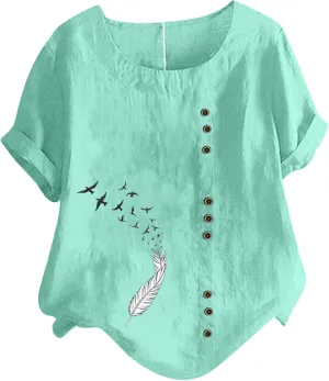 Short Sleeve Cotton Linen Tops for Women Summer 2025 Crewneck Casual Loose Fit Tshirt Lightweight Trendy Blouse