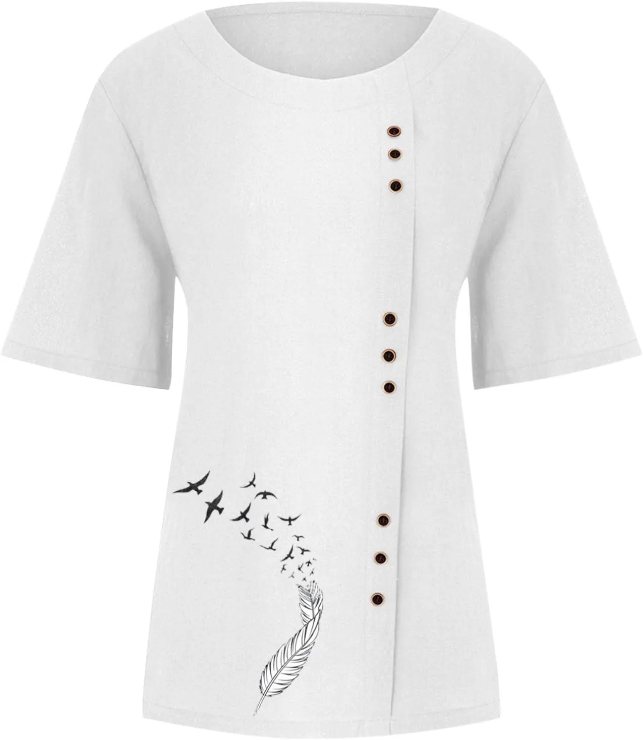 Short Sleeve Cotton Linen Tops for Women Summer 2025 Crewneck Casual Loose Fit Tshirt Lightweight Trendy Blouse