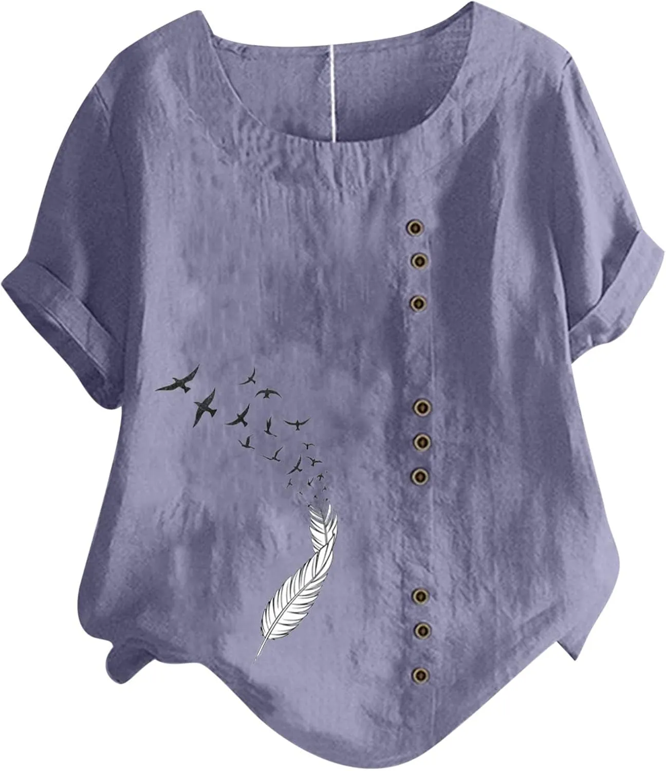 Short Sleeve Cotton Linen Tops for Women Summer 2025 Crewneck Casual Loose Fit Tshirt Lightweight Trendy Blouse