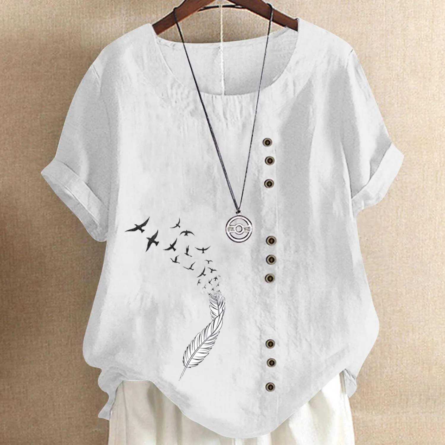Short Sleeve Cotton Linen Tops for Women Summer 2025 Crewneck Casual Loose Fit Tshirt Lightweight Trendy Blouse