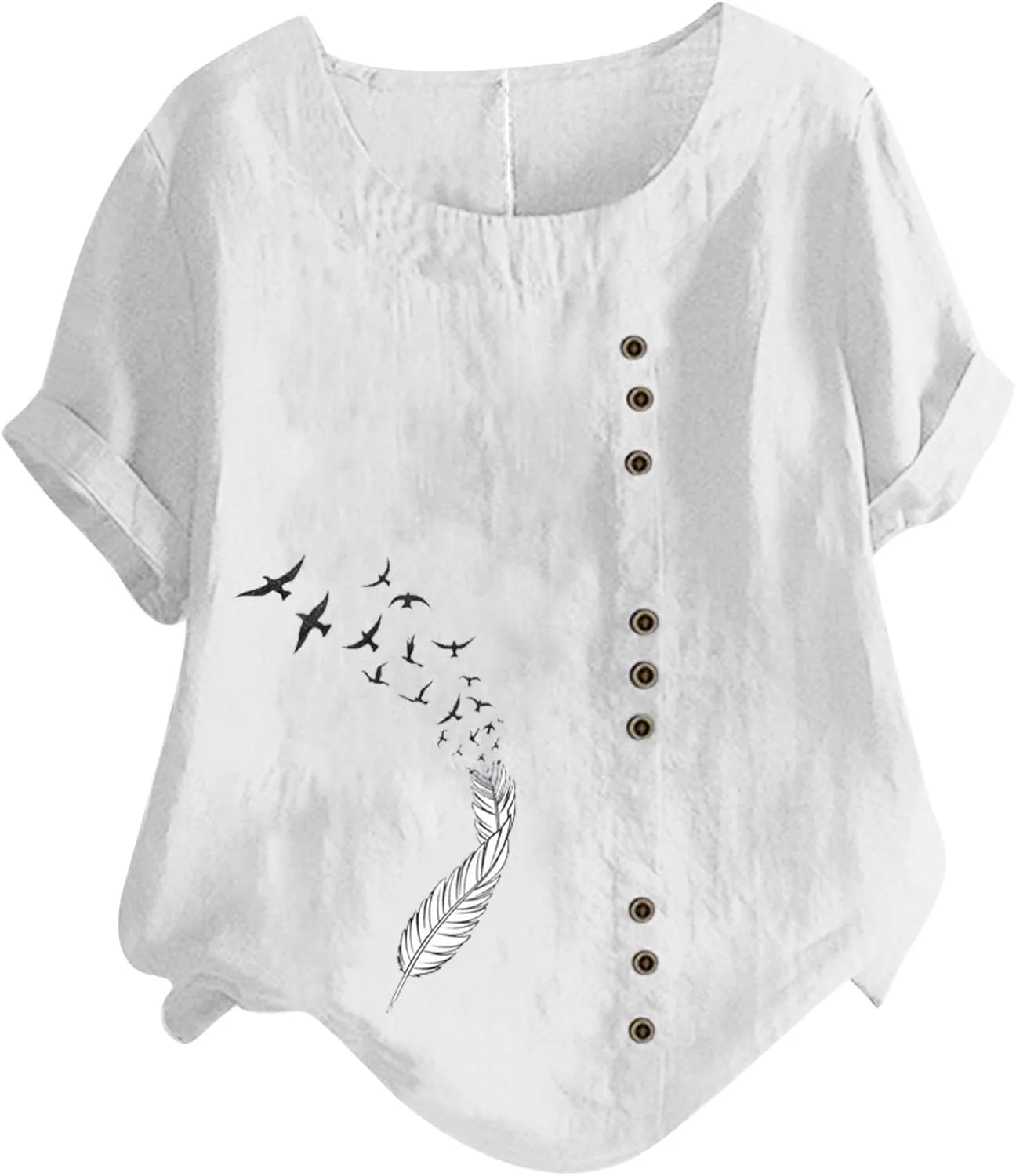 Short Sleeve Cotton Linen Tops for Women Summer 2025 Crewneck Casual Loose Fit Tshirt Lightweight Trendy Blouse