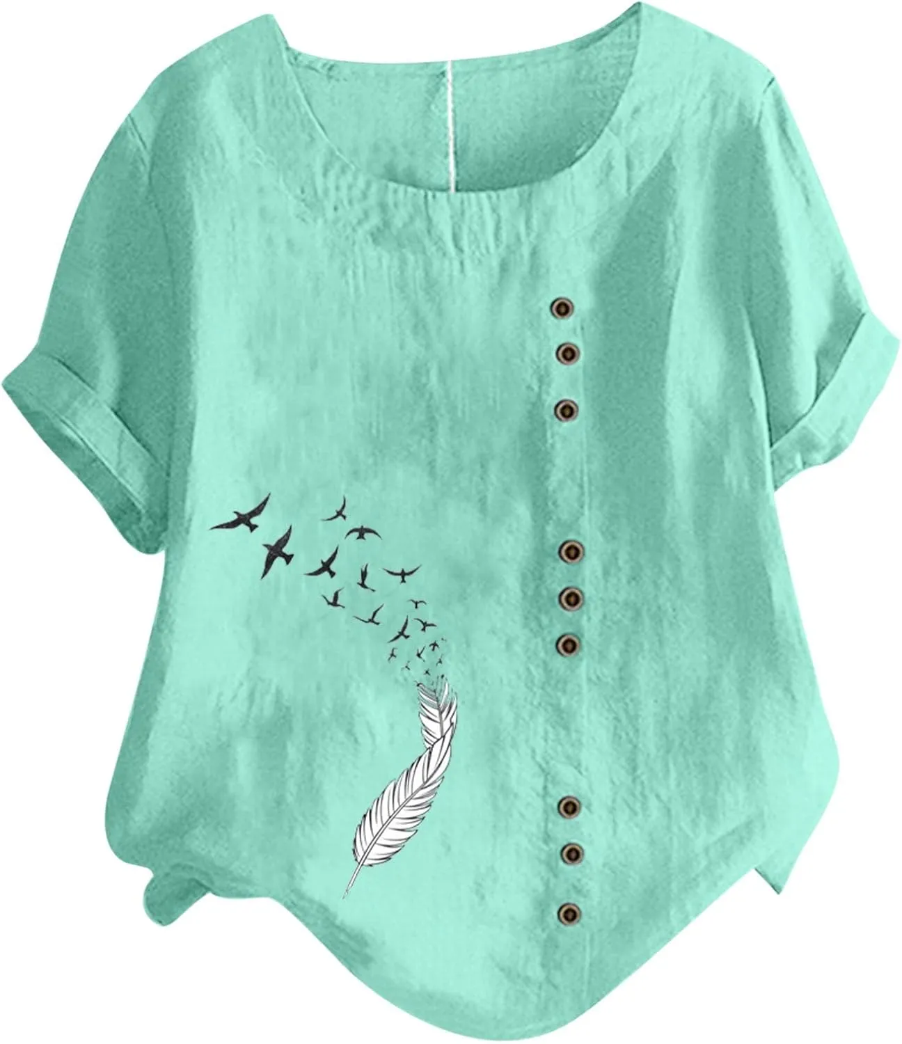 Short Sleeve Cotton Linen Tops for Women Summer 2025 Crewneck Casual Loose Fit Tshirt Lightweight Trendy Blouse
