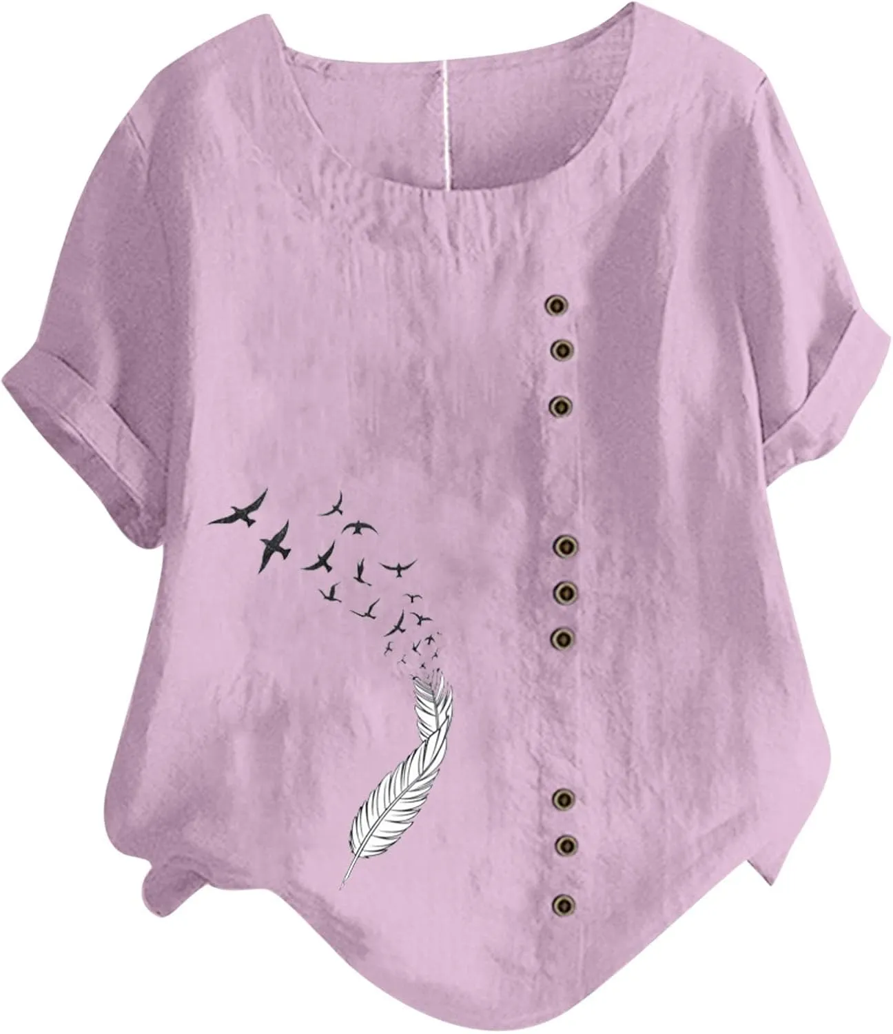 Short Sleeve Cotton Linen Tops for Women Summer 2025 Crewneck Casual Loose Fit Tshirt Lightweight Trendy Blouse