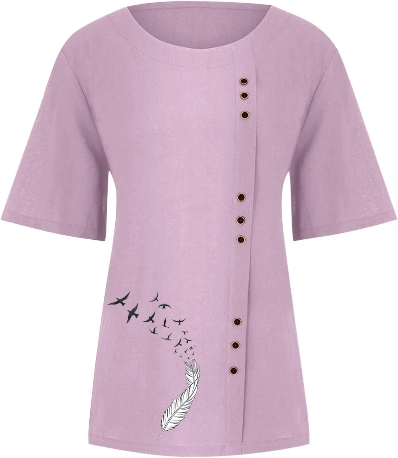 Short Sleeve Cotton Linen Tops for Women Summer 2025 Crewneck Casual Loose Fit Tshirt Lightweight Trendy Blouse