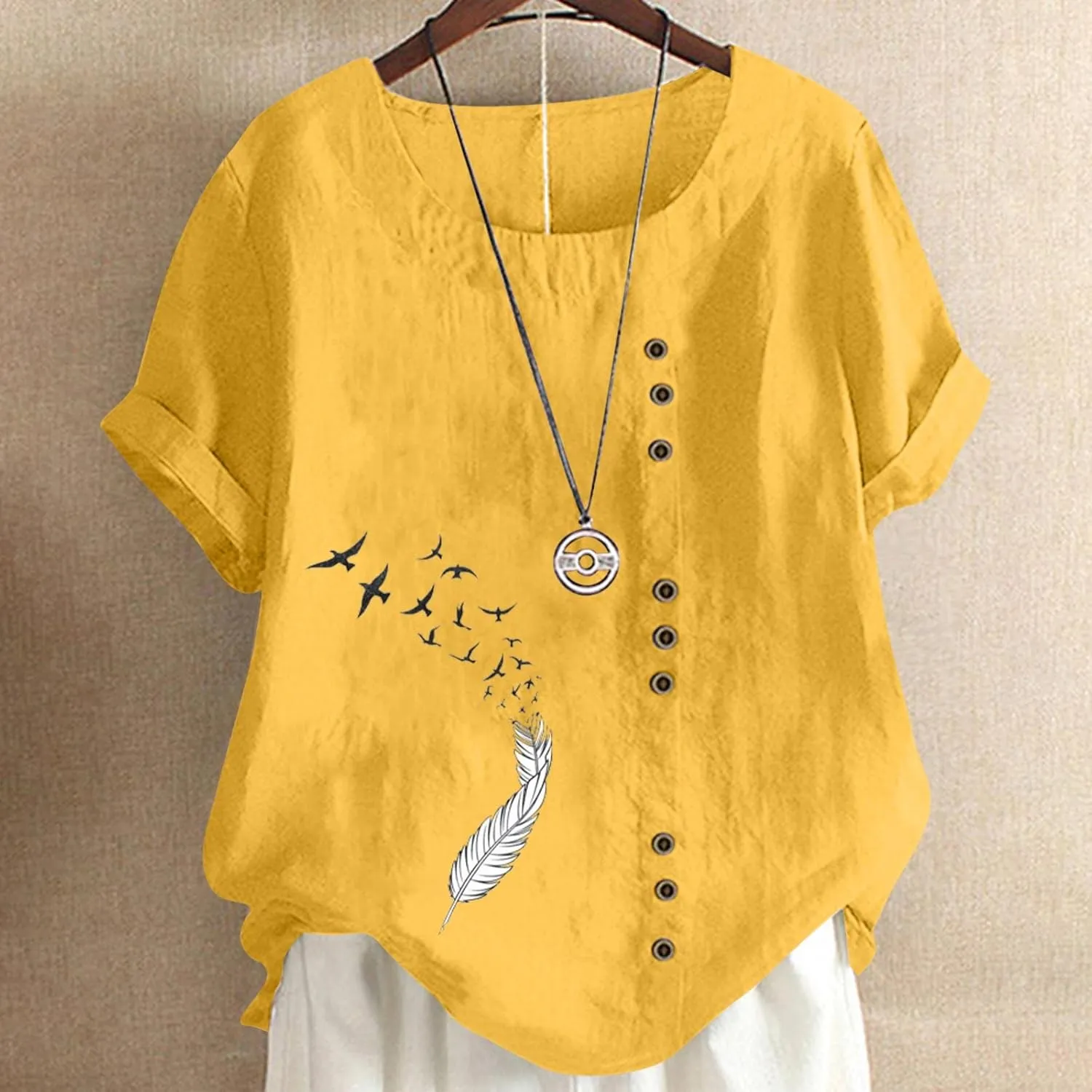 Short Sleeve Cotton Linen Tops for Women Summer 2025 Crewneck Casual Loose Fit Tshirt Lightweight Trendy Blouse