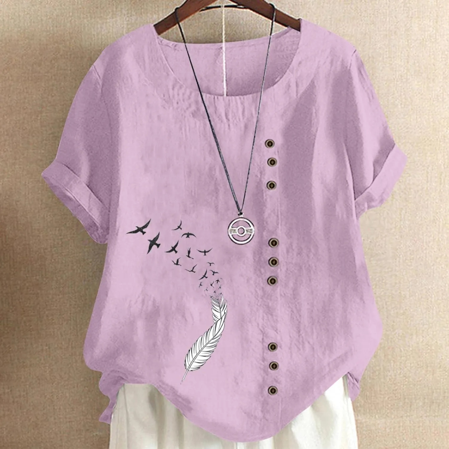 Short Sleeve Cotton Linen Tops for Women Summer 2025 Crewneck Casual Loose Fit Tshirt Lightweight Trendy Blouse