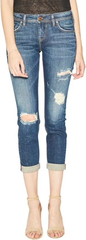 Silver Jeans Co. Women's Boyfriend Mid Rise Slim Leg Jeans-Legacy