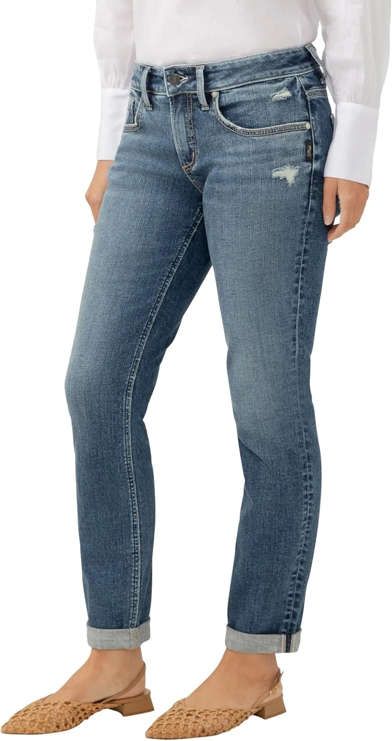 Silver Jeans Co. Women's Boyfriend Mid Rise Slim Leg Jeans