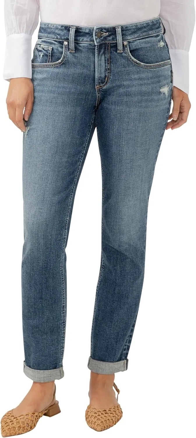 Silver Jeans Co. Women's Boyfriend Mid Rise Slim Leg Jeans
