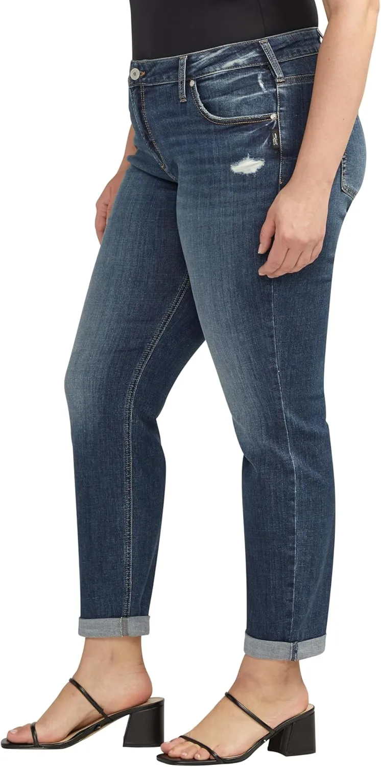Silver Jeans Co. Women's Plus Size Boyfriend Mid Rise Slim Leg Jeans