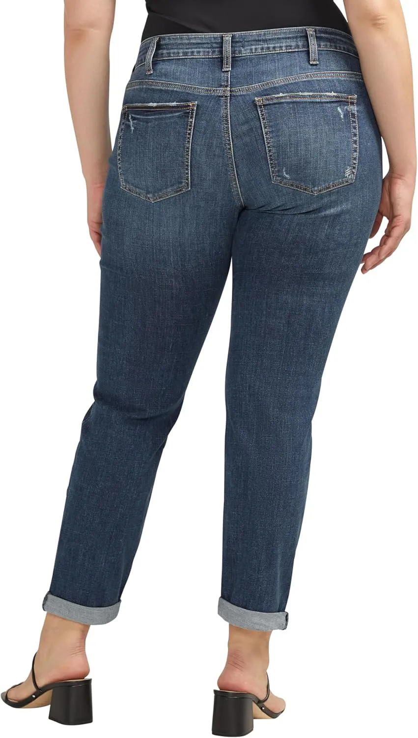 Silver Jeans Co. Women's Plus Size Boyfriend Mid Rise Slim Leg Jeans
