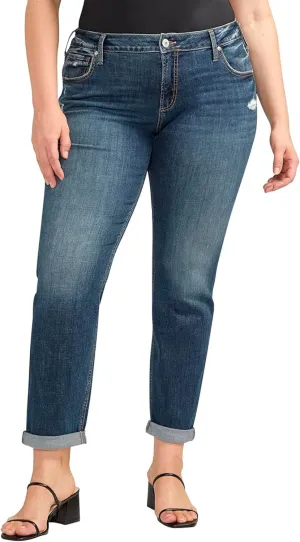 Silver Jeans Co. Women's Plus Size Boyfriend Mid Rise Slim Leg Jeans