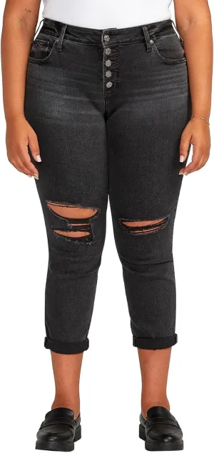 Silver Jeans Co. Women's Plus Size Boyfriend Mid Rise Slim Leg Jeans