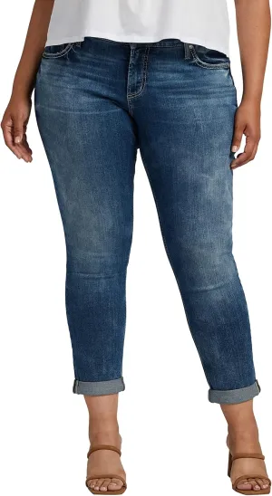 Silver Jeans Co. Women's Plus Size Girlfriend Mid Rise Slim Leg Jeans-Legacy