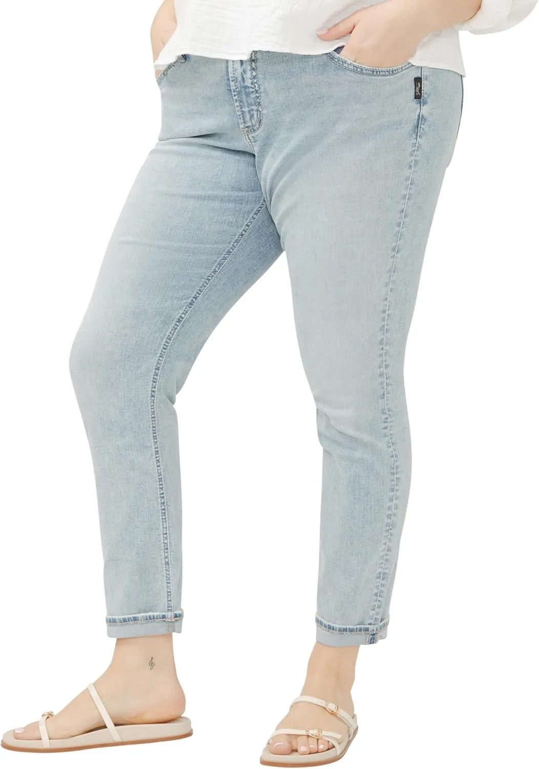 Silver Jeans Co. Women's Plus Size Girlfriend Mid Rise Slim Leg Jeans