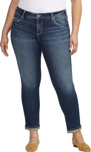 Silver Jeans Co. Women's Plus Size Girlfriend Mid Rise Slim Leg Jeans