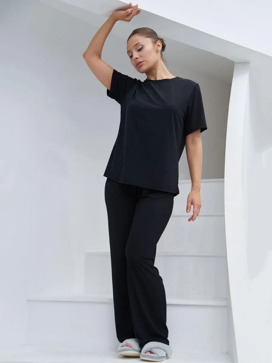 Talmont Women's Pajama Set Short Sleeve 2 Piece Outfits Lounge Set O Neck Pjs Sleepwear Silky Soft