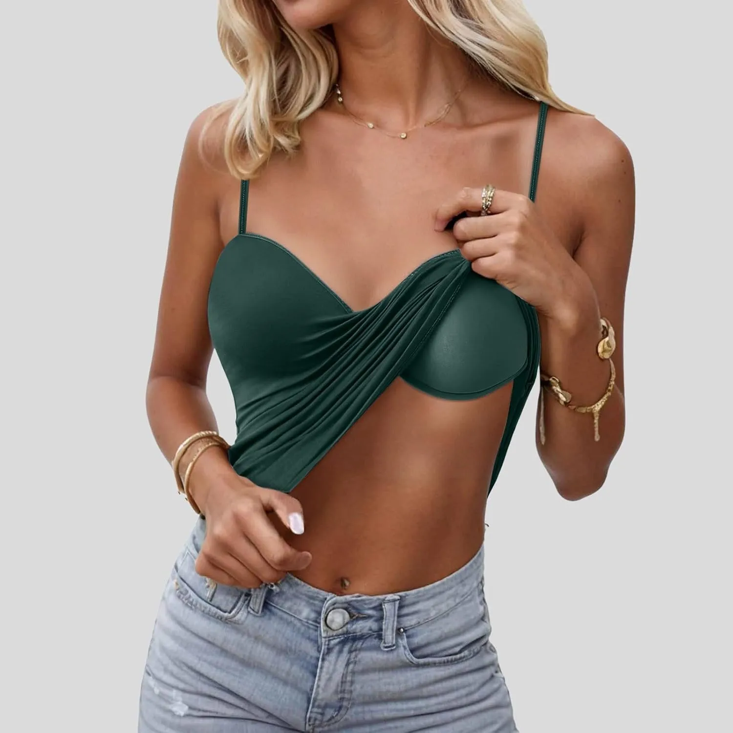 Tank Top for Women with Built-in Padded Bra Adjustable Strap Camisole Seamless Cotton Cami Shirt