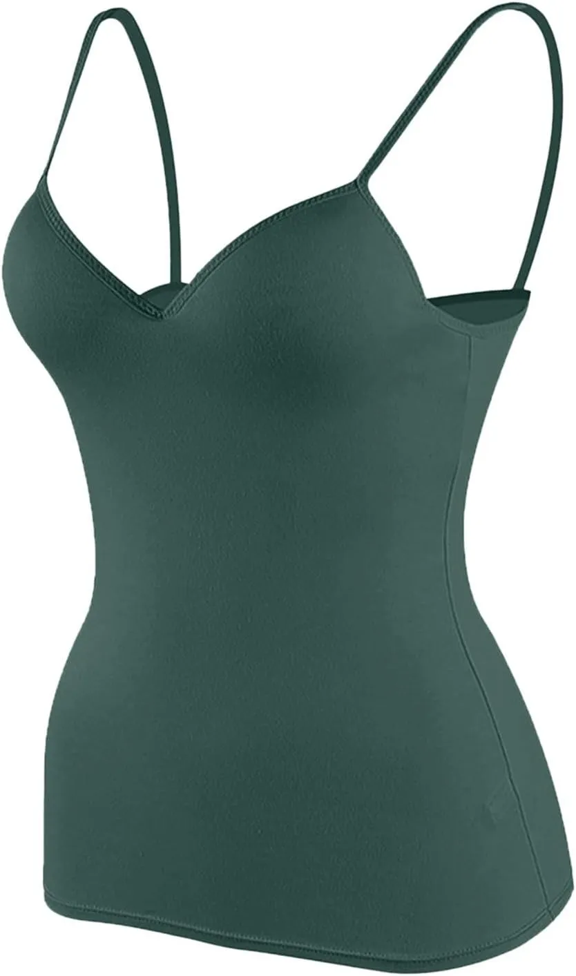 Tank Top for Women with Built-in Padded Bra Adjustable Strap Camisole Seamless Cotton Cami Shirt