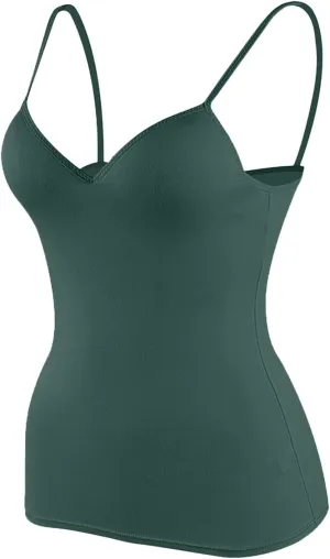 Tank Top for Women with Built-in Padded Bra Adjustable Strap Camisole Seamless Cotton Cami Shirt