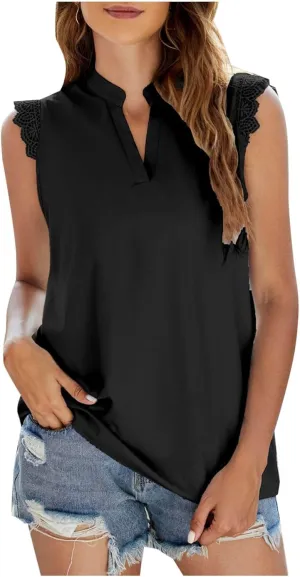 Tank Tops for Women Casual Summer Loose Fit Lace Trim Sleeveless Blouses Tops Flowy Cami Shirts