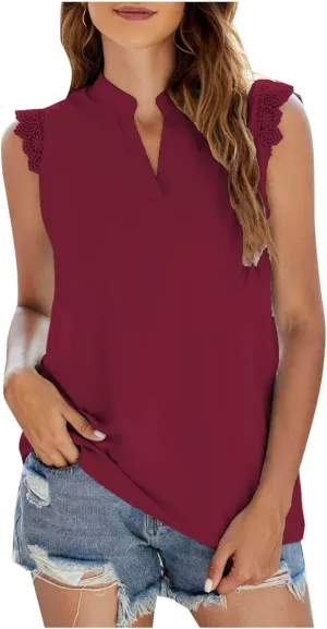 Tank Tops for Women Casual Summer Loose Fit Lace Trim Sleeveless Blouses Tops Flowy Cami Shirts