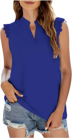Tank Tops for Women Casual Summer Loose Fit Lace Trim Sleeveless Blouses Tops Flowy Cami Shirts