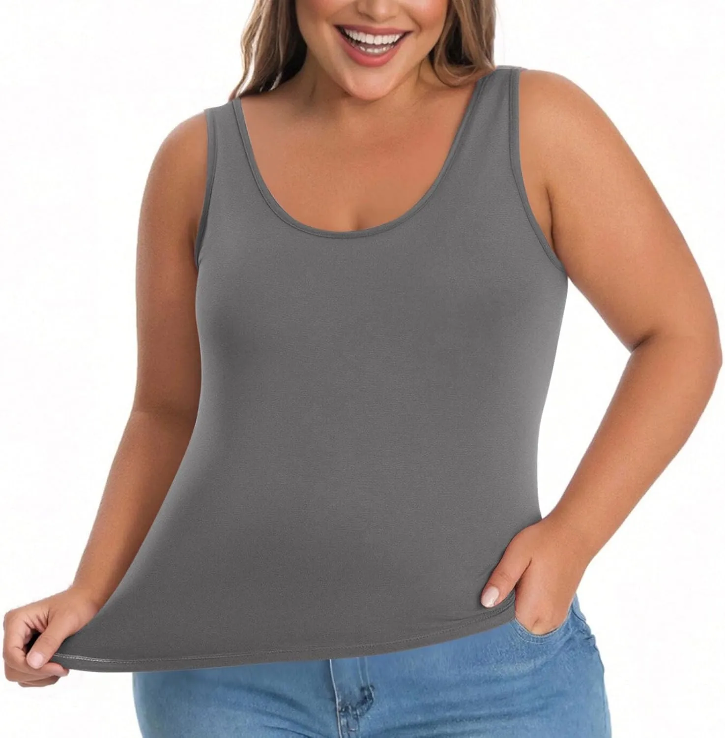 Tank Tops for Women Plus Size Ladies Sleeveless Wider Strap Camisole Tops Built in Padded Casual Workout Basic Tanks