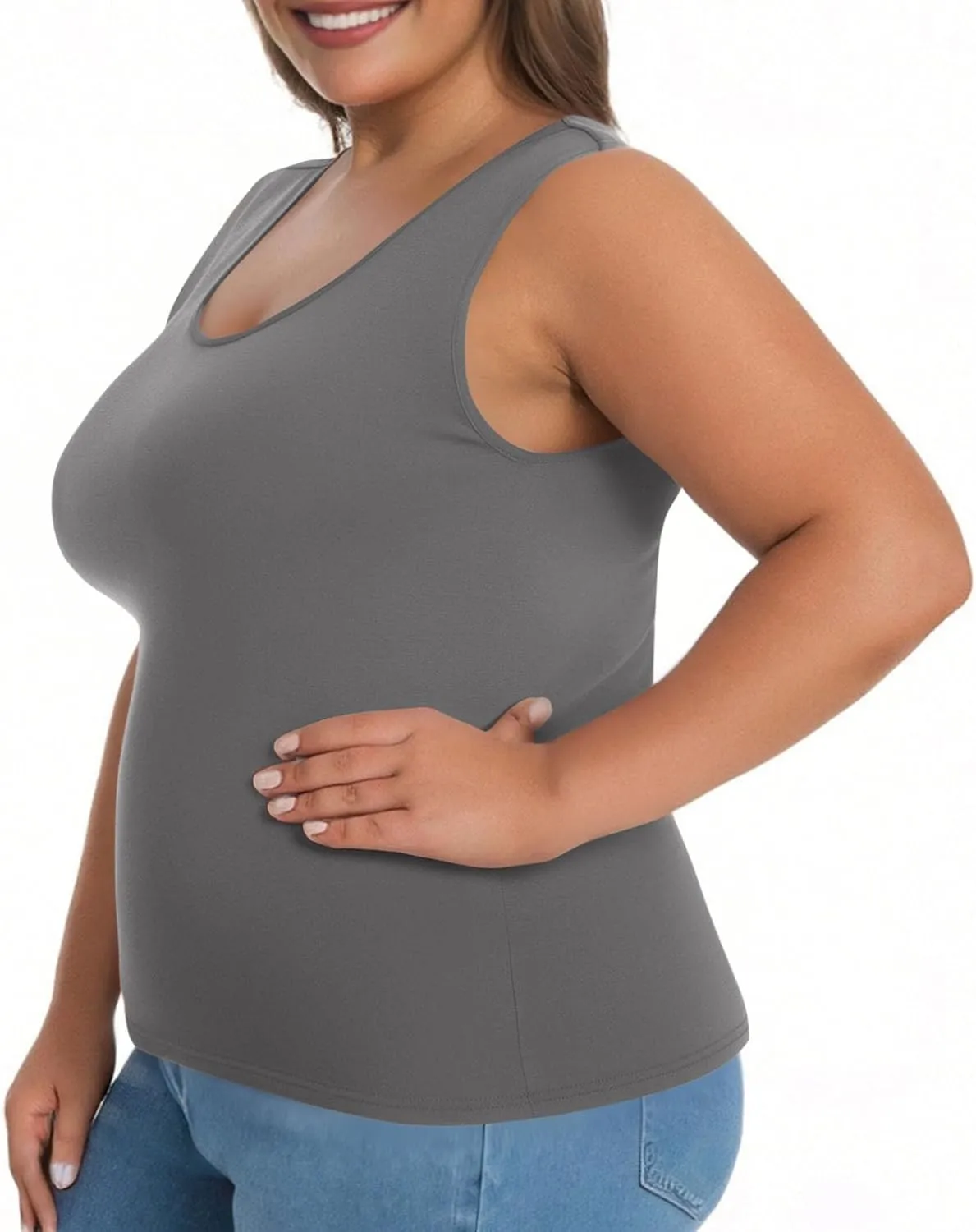 Tank Tops for Women Plus Size Ladies Sleeveless Wider Strap Camisole Tops Built in Padded Casual Workout Basic Tanks