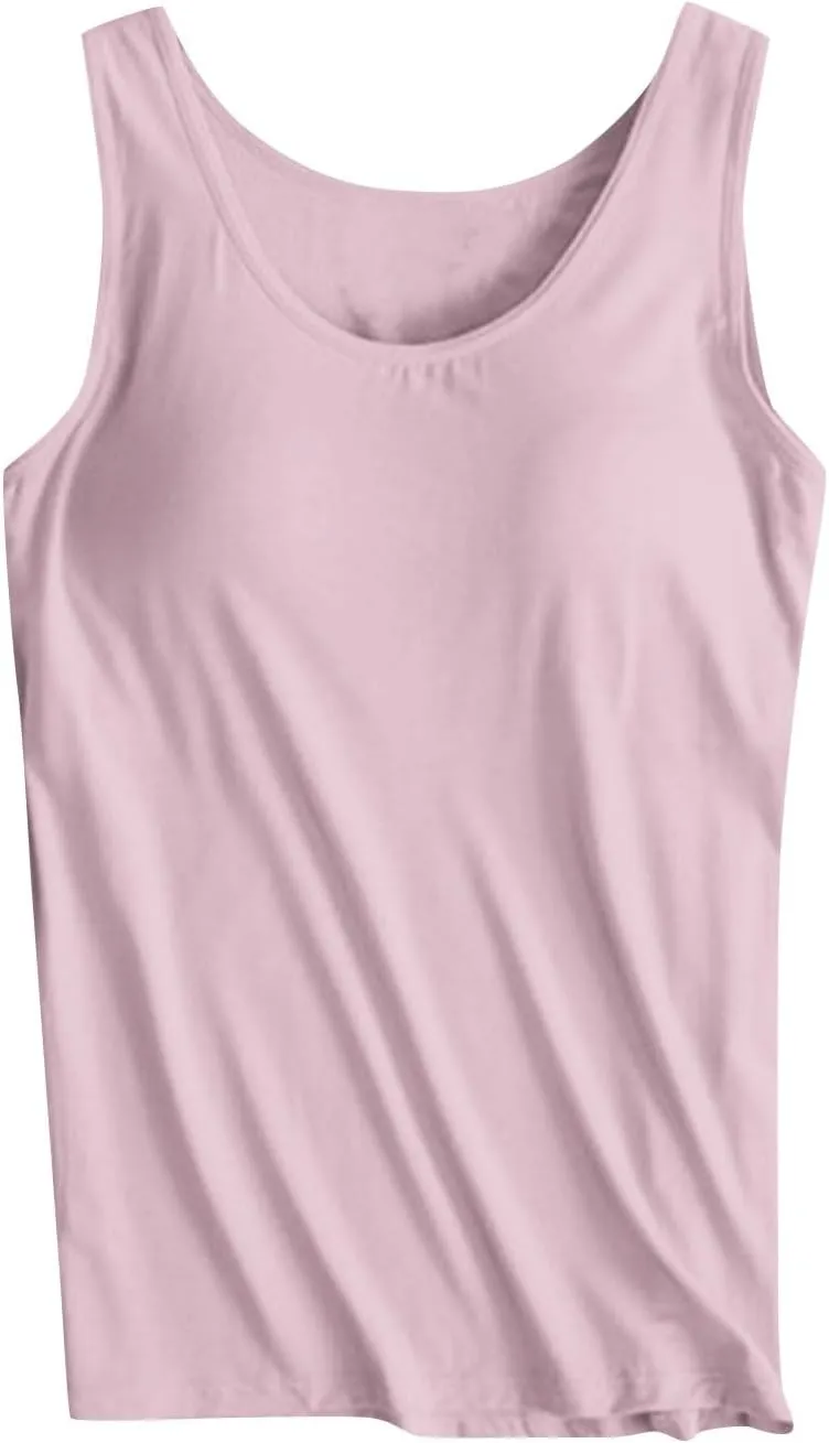 Tank Tops for Women with Built in Bras Loose Yoga Workout Top Basic Sleeveless Stretchy Gym Shirts Summer Undershirts