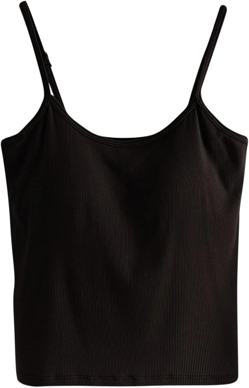 Tank Tops with Built in Bra for Women Ribbed Knit Solid Basic Padded Sport Bras Regular Fit Stretch Workout Camisole