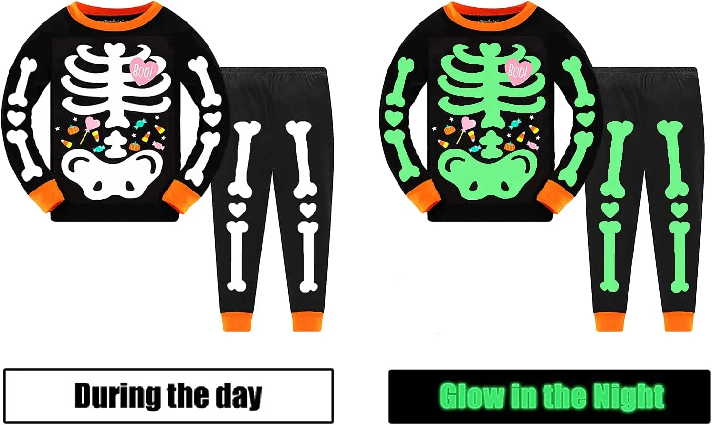 Tkria Kids Pajamas for Boys Skeleton Glow-in-The-Dark Cotton Sleepwear Toddler Clothes Halloween Outfit Size 1-7T…