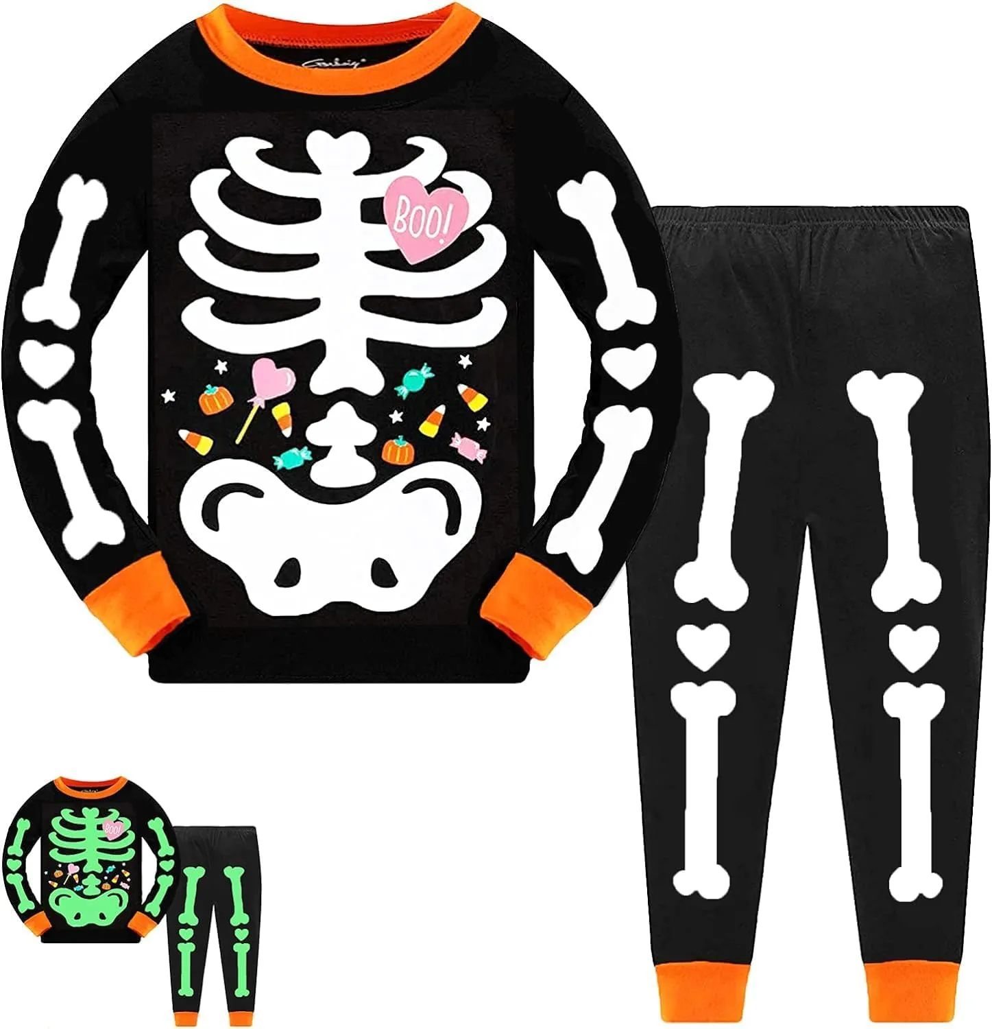 Tkria Kids Pajamas for Boys Skeleton Glow-in-The-Dark Cotton Sleepwear Toddler Clothes Halloween Outfit Size 1-7T…