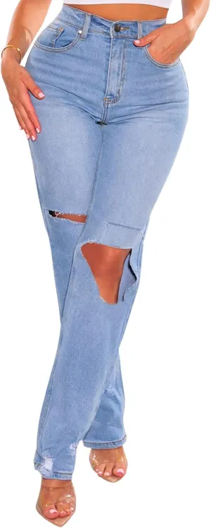 TodTan Women's Skinny Jeans Ripped Mid Rise Stretch Destroyed Denim Pants Jeans