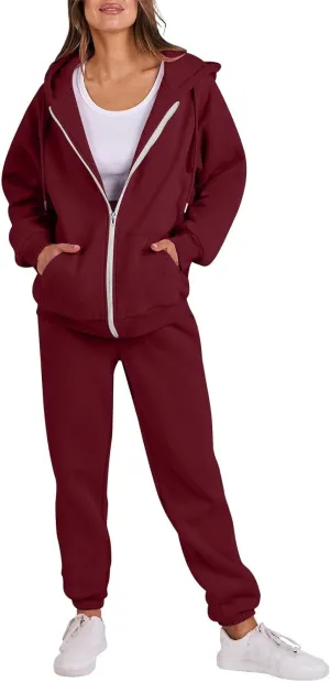 Track Suits for Women Set 2 Piece Sweatsuit Fleece Lined Lounge Set Zip Up Sweatshirt and Sweatpants Casual Outfit