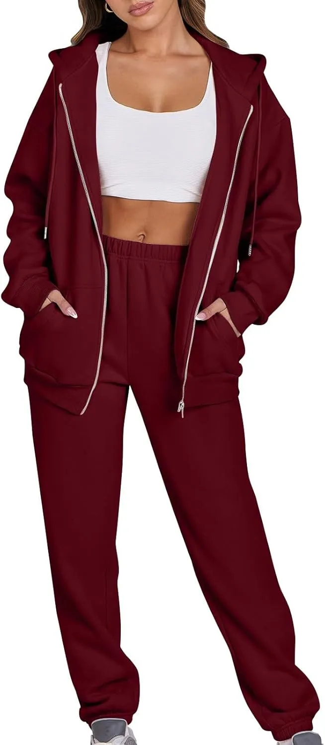 Track Suits for Women Set 2 Piece Sweatsuit Fleece Lined Lounge Set Zip Up Sweatshirt and Sweatpants Casual Outfit