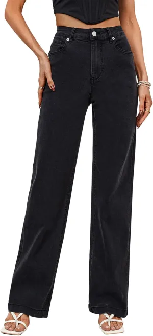 Tsher Womens Jeans Mid Waisted Straight Leg Loose Stretchy Lightweight Tummy Control Trendy Jeans for Women