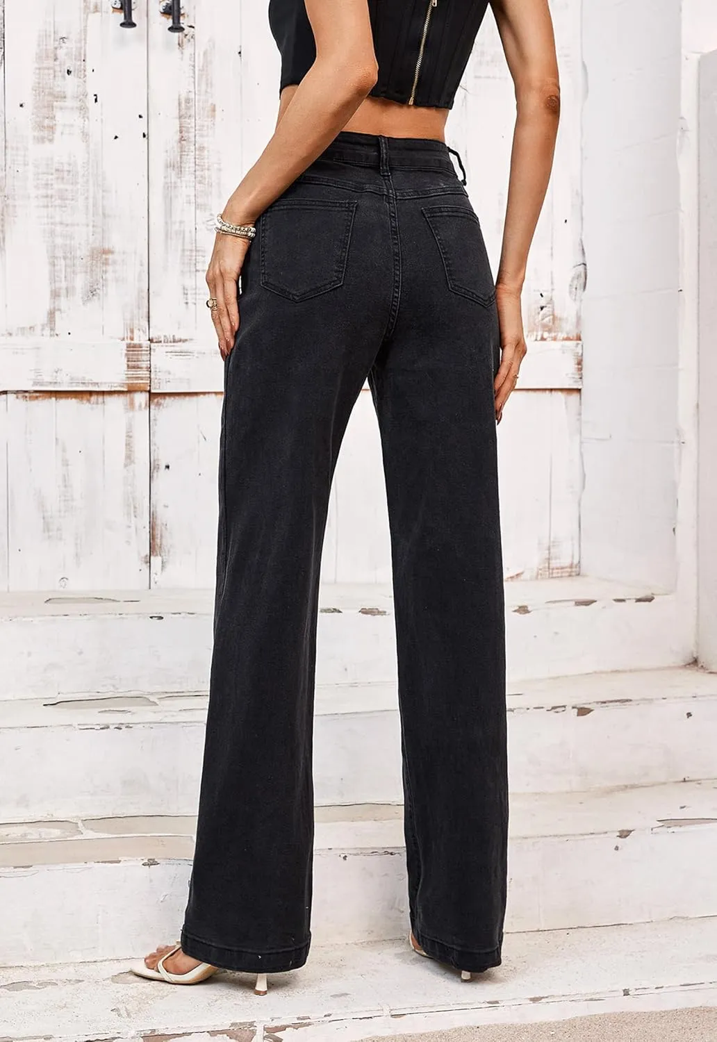Tsher Womens Jeans Mid Waisted Straight Leg Loose Stretchy Lightweight Tummy Control Trendy Jeans for Women