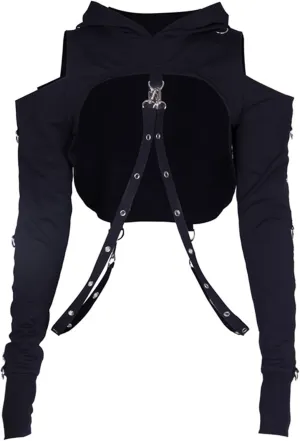 TSMNZMU Womens Gothic Cropped Hoodie Punk Grunge Long Sleeve Sweatshirt Alt Mall Goth Tops Y2K Emo Girl Shirt