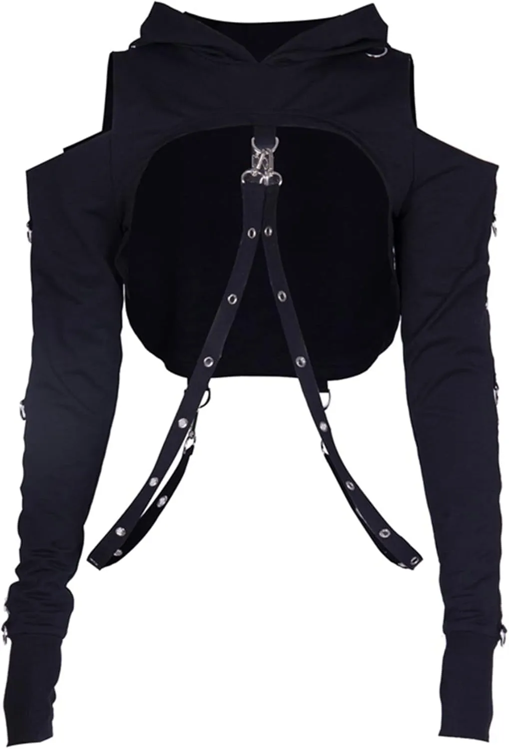 TSMNZMU Womens Gothic Cropped Hoodie Punk Grunge Long Sleeve Sweatshirt Alt Mall Goth Tops Y2K Emo Girl Shirt