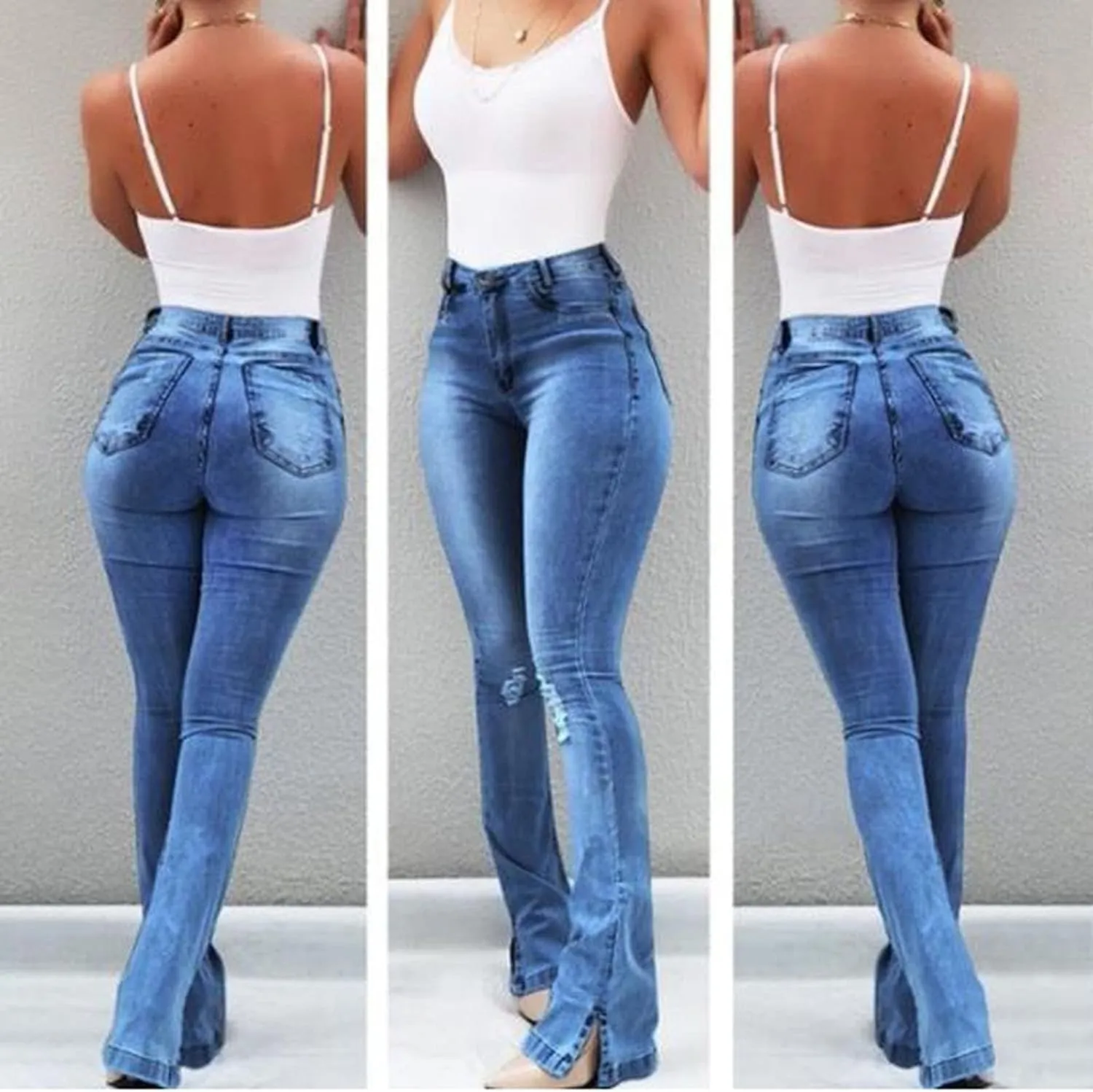 tuduoms Women High Waisted Jeans Distressed Ripped Flare Jeans Slim Butt Lifting Skinny Stretch Jeans Boot Cut Denim Pants