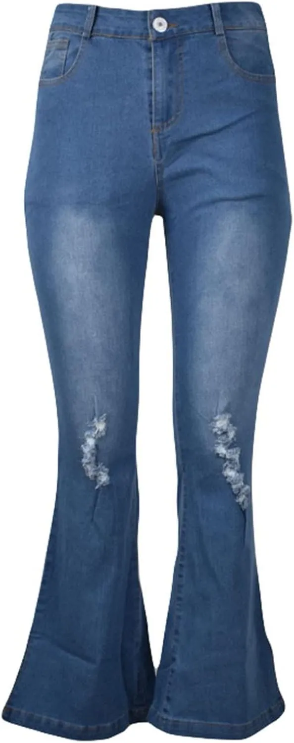 tuduoms Women High Waisted Jeans Distressed Ripped Flare Jeans Slim Butt Lifting Skinny Stretch Jeans Boot Cut Denim Pants