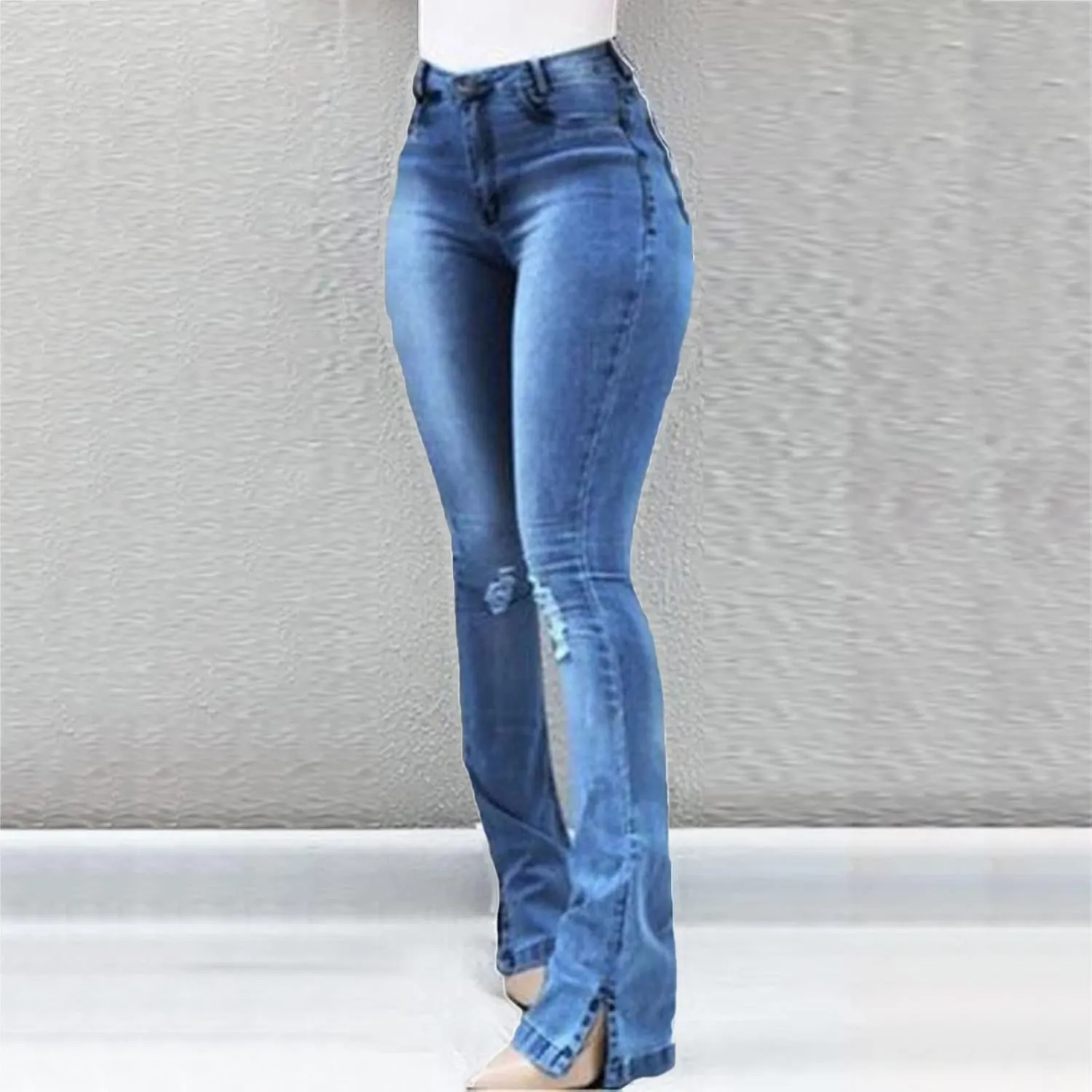 tuduoms Women High Waisted Jeans Distressed Ripped Flare Jeans Slim Butt Lifting Skinny Stretch Jeans Boot Cut Denim Pants
