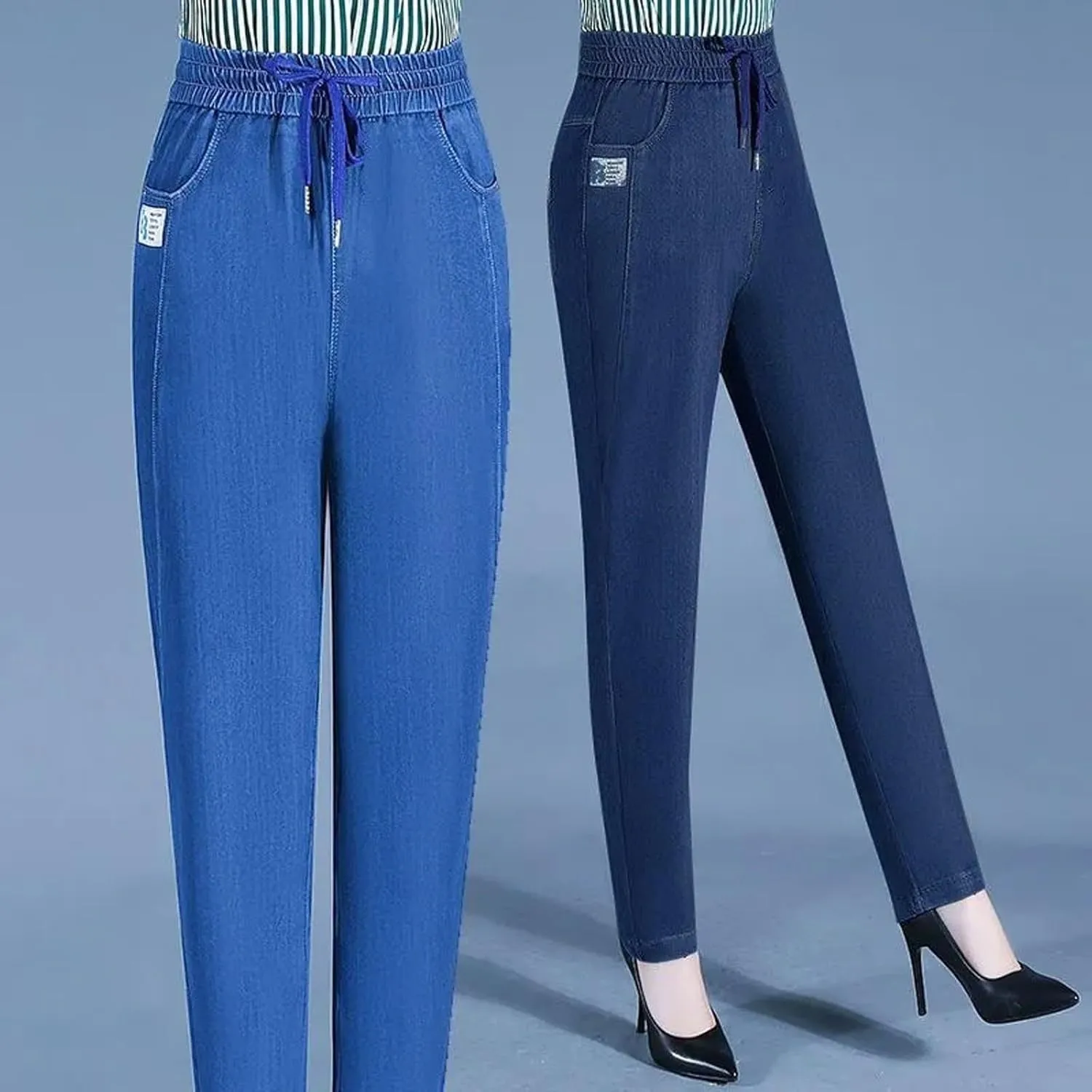 uhnmki ComfiJeans - High Waist Ultra-Stretch Mom Jeans, Lightweight Stretch Jeans, Drawstring Elastic Waist Jeans
