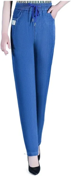 uhnmki ComfiJeans - High Waist Ultra-Stretch Mom Jeans, Lightweight Stretch Jeans, Drawstring Elastic Waist Jeans