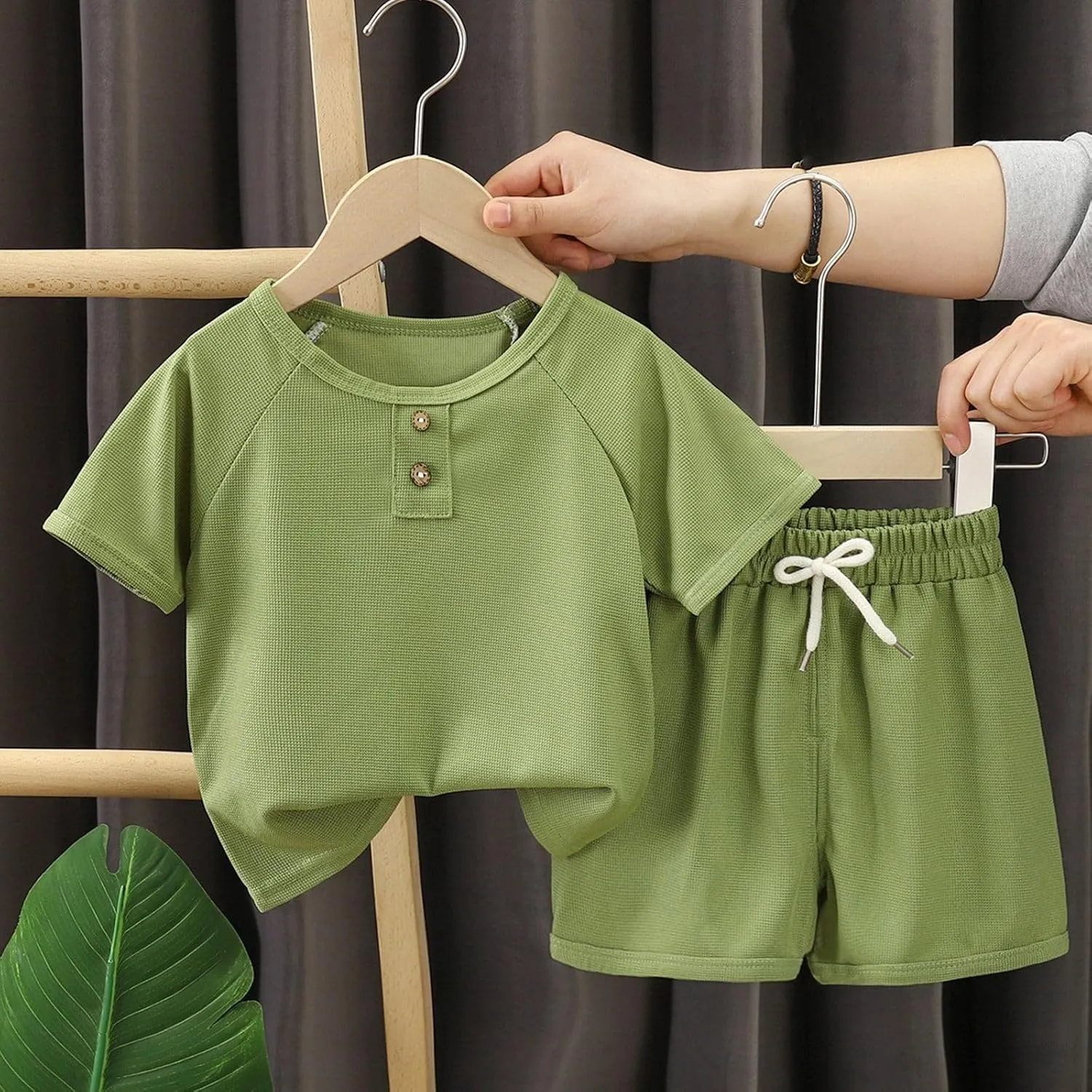 Unisex oys irls 2 Piece Outfits 2025 Solid Color Short Sleeve Patchwork T Shirt and Shorts Summer Casual Clothing Set