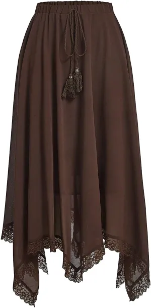 Verdusa Women's Elastic Waist Lace Trim Asymmetrical Flowy Long Skirt