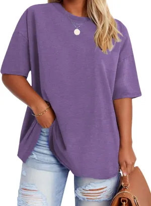 VISLILY Plus-Size-Tops for Women Casual Short Sleeve T Shirts Summer Crew Neck Tees Oversized Comfy Loose Fit Tunics XL-5XL