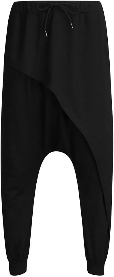 WABEOR Men's Casual Harem Pants Loose Fit Elastic Waist Drawstring Sweatpants Japanese Style Soft Cotton Trousers with Pocket